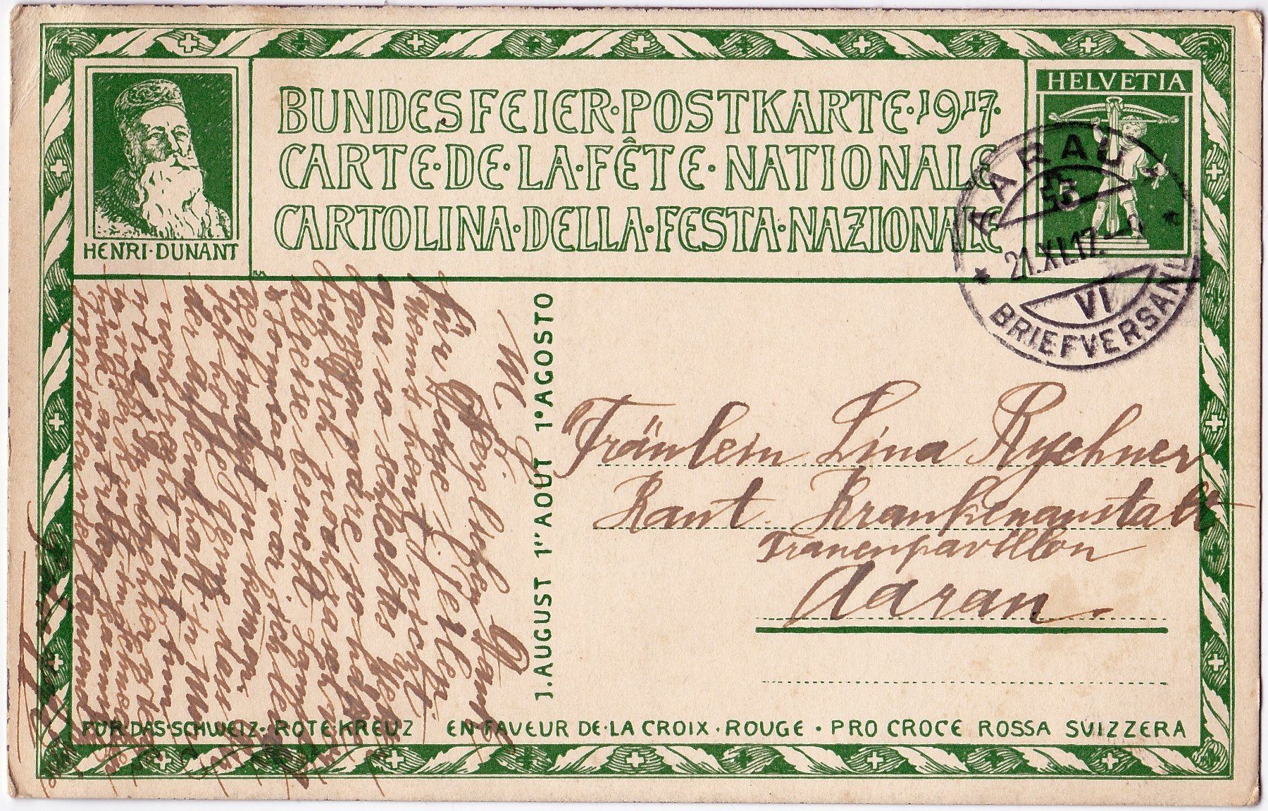 Ansichtskarten: 1. August 1917 Bundesfeier - Postkarte – Gebraucht aus Fällanden von Blausegelfliege