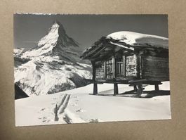 AK Zermatt Wallis Findeln mit Matterhorn Winter s/w Karte