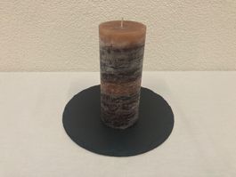 Kerze ca. 8x20cm, ca. 850g, braun marmoriert Raureif