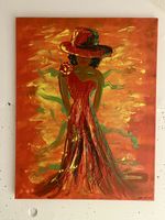 Acrylbild Frau mit Hut, Unikat, Handgemalt