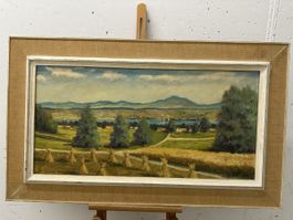 Gemälde Landschaft mit See und Bergen Erntezeit
