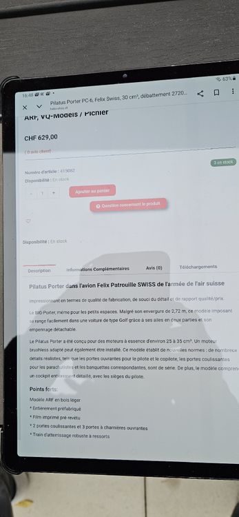 Pilatus PC 6 2720 mm (Gebraucht) in Bure für CHF 380 – nur Abholung auf ...