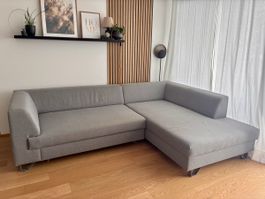 Ecksofa Stoff grau mit Schlaffunktion & Bettkasten