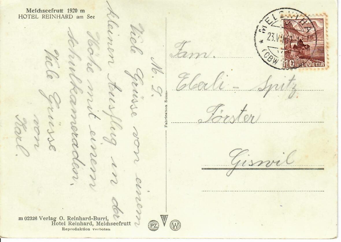 Cartoline postali: Melchseefrutt  1941 – Usato da Hochdorf venduto da Ziegel-16 1