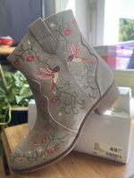 Stiefel Gr. 39 Wildleder-Optik mit Stickerei, Vögel & Blumen