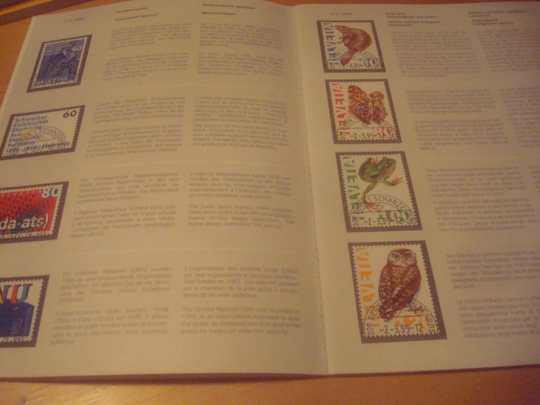 Alle Briefmarken: CH 1995 Jahresbuch mit Halbmodstempel mit Basler Tauben Bloc – Gebraucht aus Gordola von Polentaefung 1
