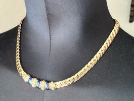 ✨Goldfarbene Halskette blauen Details und Strass, Vintage