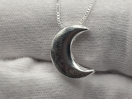 Collier en Argent & Pendentif Croissant de Lune Brossé