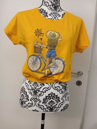 Sommerliches T-Shirt, Grösse L, gelb, mit Fahrrad-Motiv