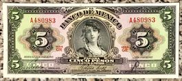 5 Pesos Mexico 1957 UNC!!!