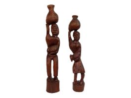 Afrikanische handgeschnitzte Holzskulptur - Paar