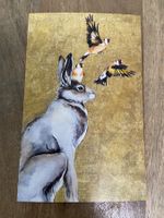 Hase Vögel AK ungelaufen Kunstkarte