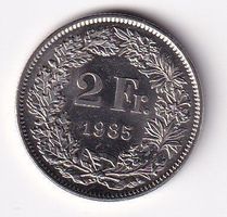 Schweiz 2 Franken 1985 vorz-unz