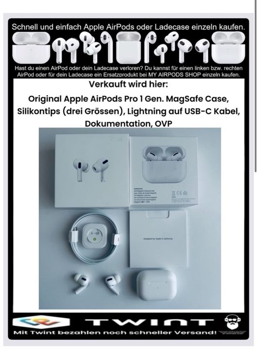 Apple Kopfhörer: Original Apple AirPods Pro 1 Gen. MagSafe USB-C Kabel – Gebraucht aus Basel von MY.AIRPODS.SHOP