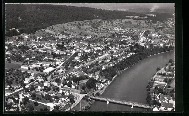 Cartoline postali: Zurzach, Teilansicht mit Brücke, Fliege – Usato da Berlin venduto da bartko-reher