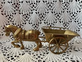 Messing Pferd mit Kutsche 42cm 2800 Gram