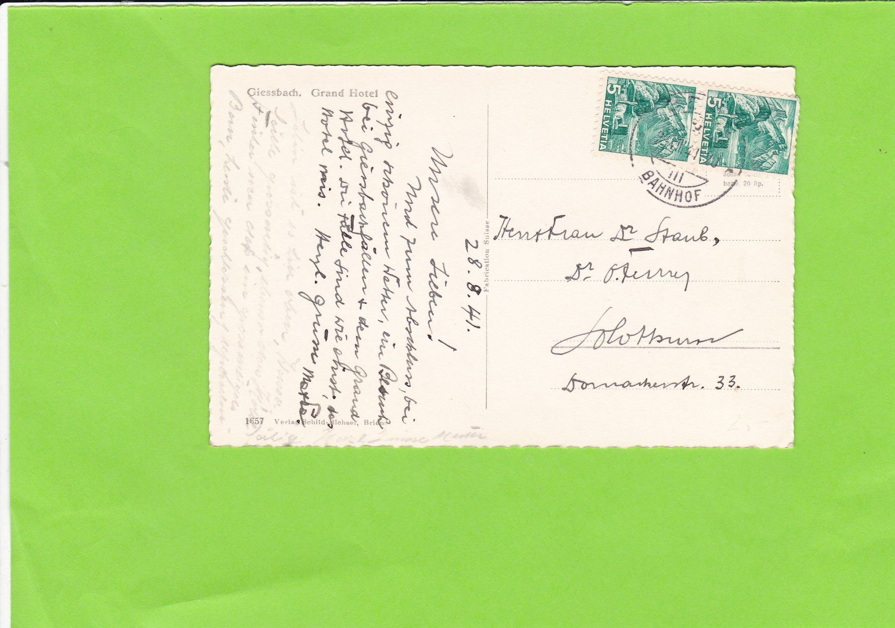 Cartoline postali: Giessbach. Grand Hotel – Usato da St. Peterzell venduto da neckertal 1