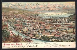 Lithographie Zürich, Teilansicht, 1909