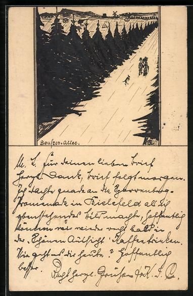 Cartoline postali: Handgemalt: Bünde, Seufzer-Allee mit sp – Usato da Berlin venduto da bartko-reher