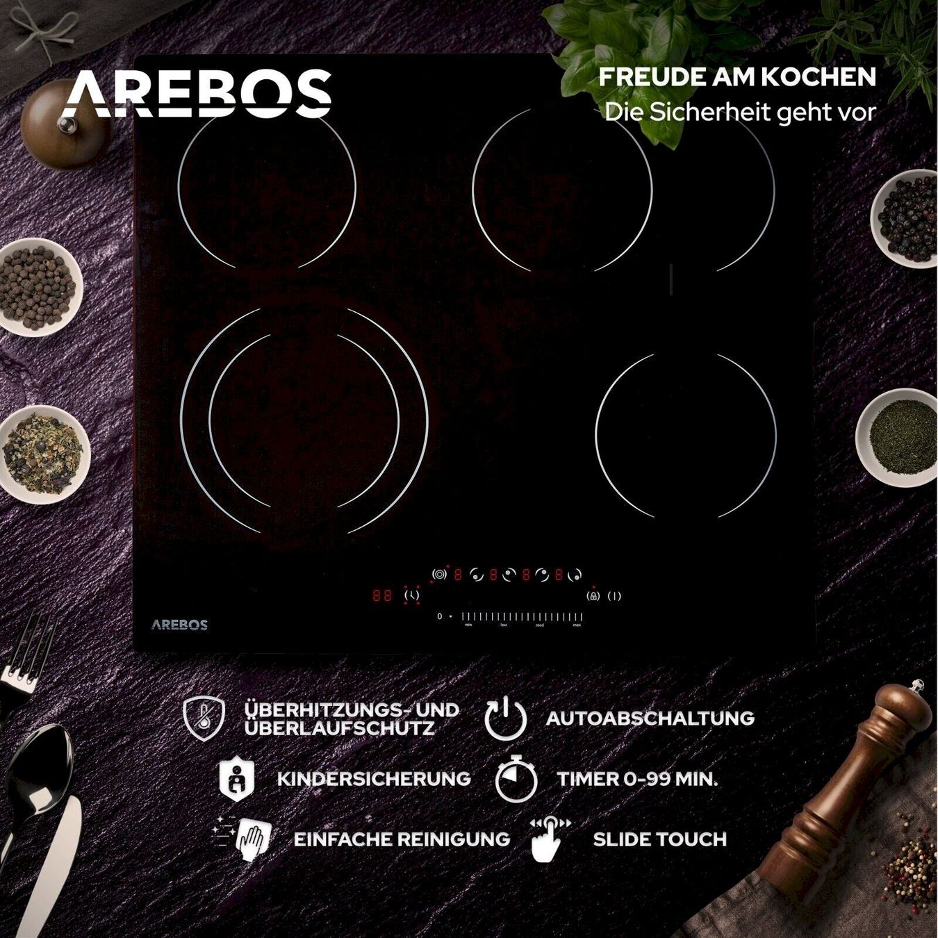 Cucine: Arebos AR-HE-GK4NW Glaskeramikkochfeld – Nuovo e nell'imballaggio originale da Bottighofen venduto da zaap 2