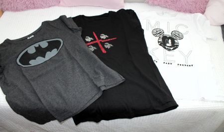 Kleiderpaket 3er Set Shirt 🎀 Batman, Glitzer Mickey Mouse