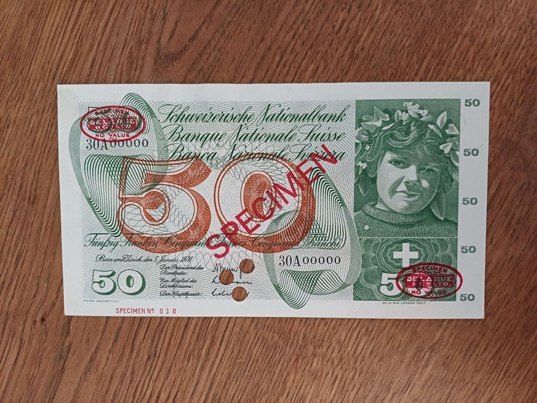 Banconote: 50 Franken Specimen 1970 – Usato da Recherswil venduto da AntikLite