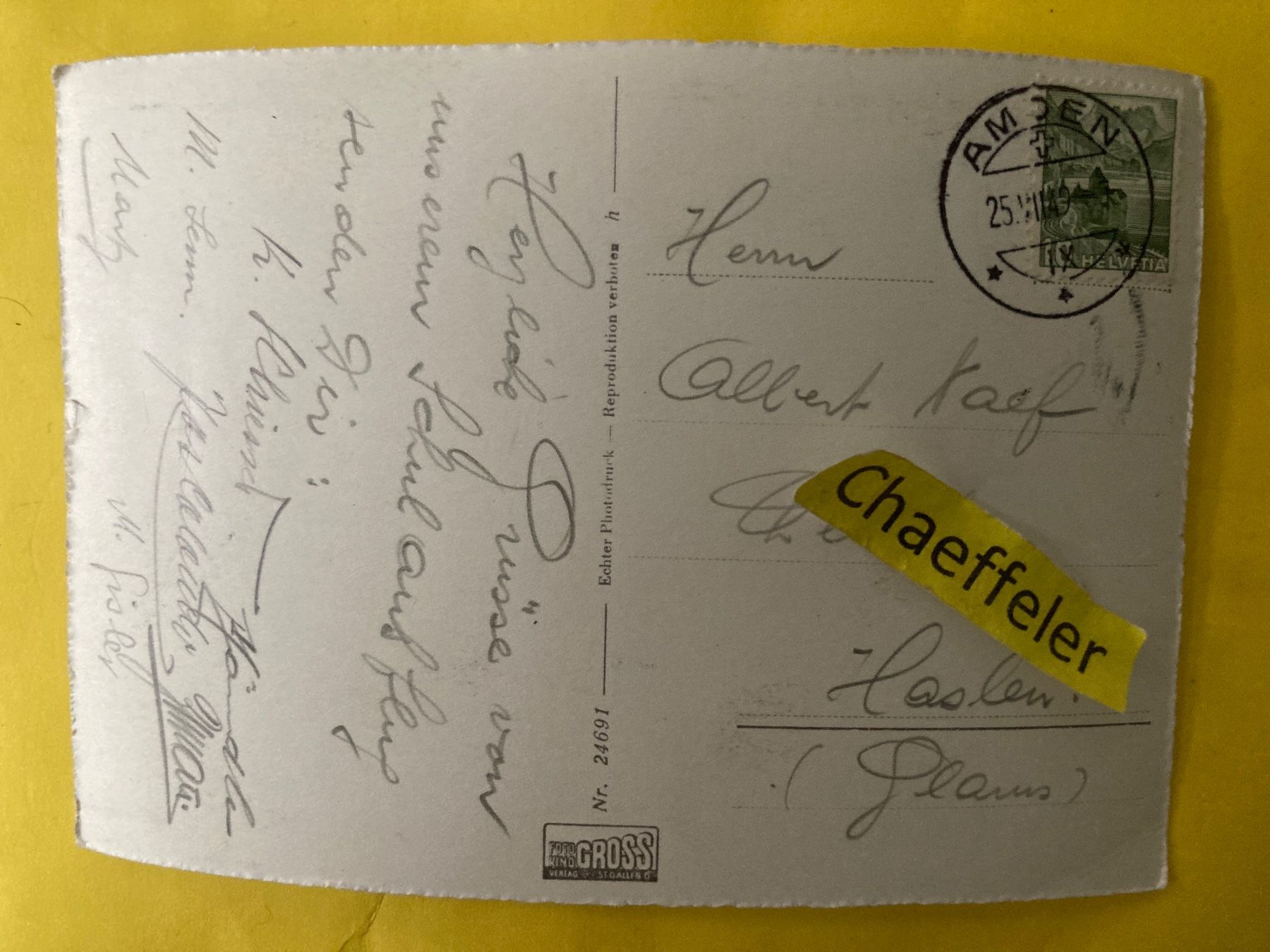 Ansichtskarten: 1949 Amden mit Walensee und Glarneralpen – Gebraucht aus Zürich von Chaeffeler 1