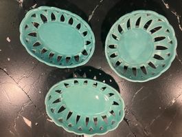 Gmundner Keramik Gitterschale/Korbschale 3x türkis