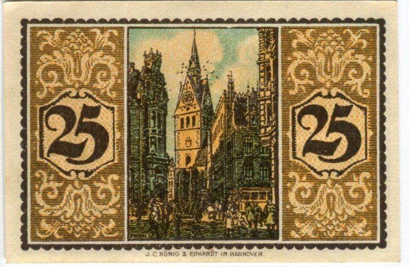 Banknoten: Notgeld "25 Pfennig. Hannover 1921" – Gebraucht aus Basel von Butsch5
