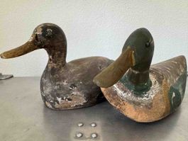 2 Holz Enten Lockvögel antik, handbemalt