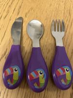 Cutlery set with toucan motif purple stainless steel