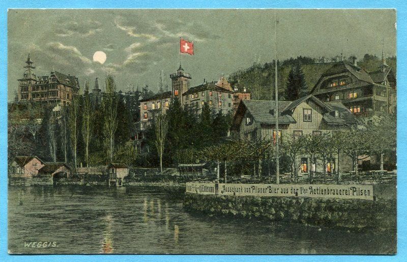 Cartoline postali: Weggis bei Nacht 1908 – Usato da Opfikon venduto da cleocat-vb