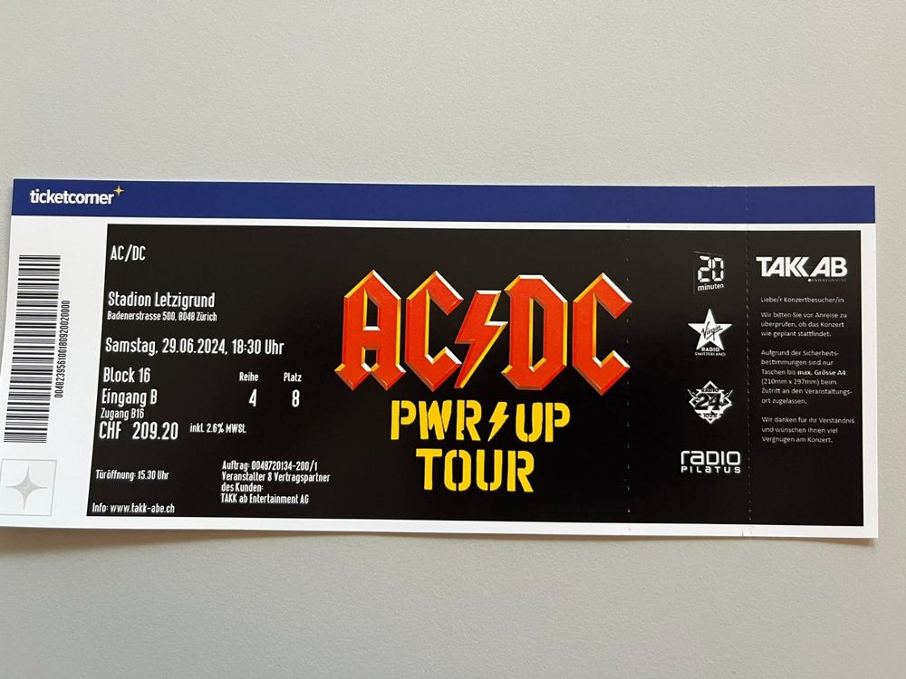 AC/DC Ticket (Sitzplatz) Power Up Tour Zürich 2024 (Neu und ...