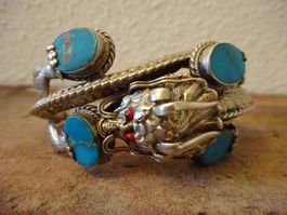 Antiker Silber Armreif Drachen mit Steinen China