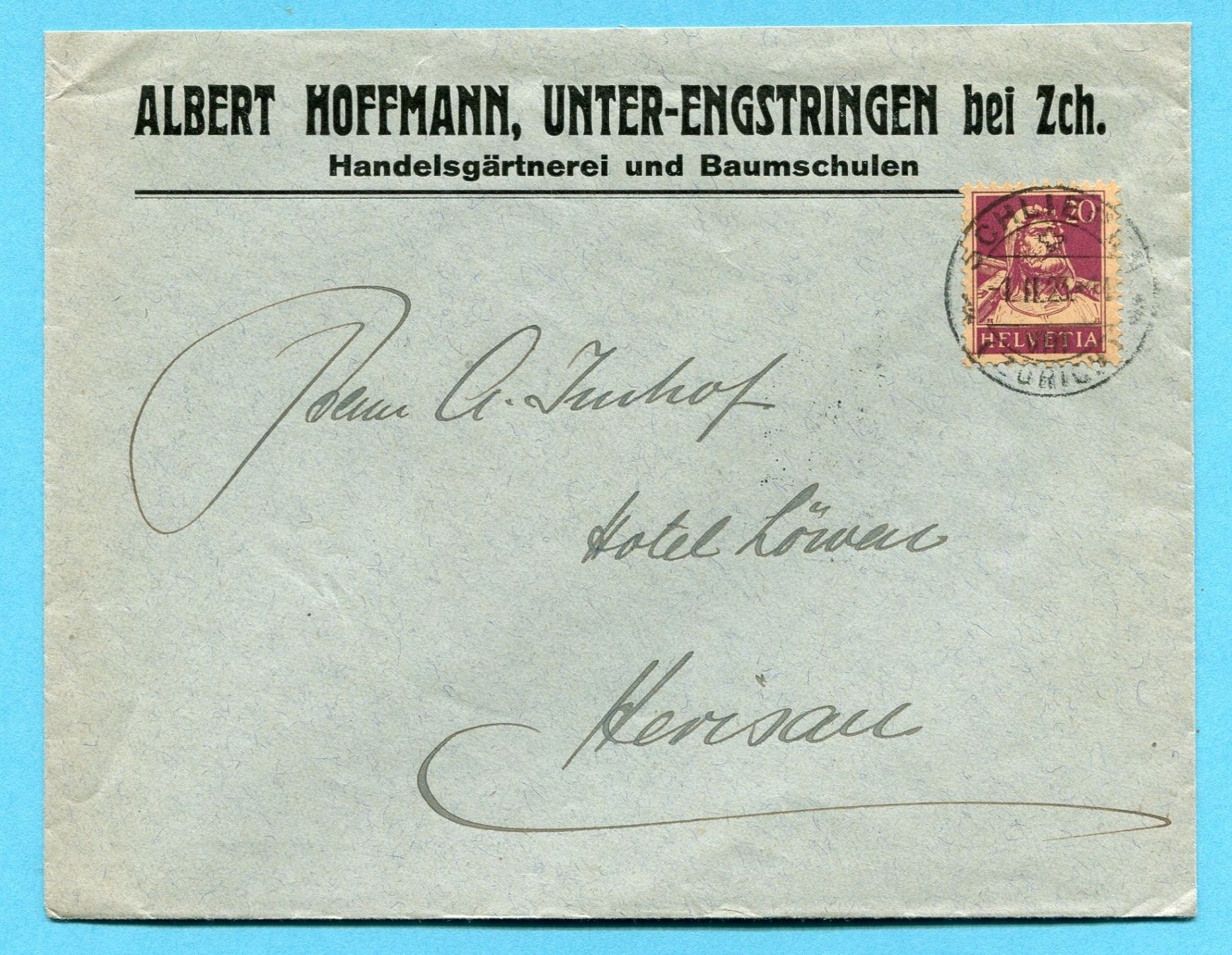 Tutti i francobolli: Brief Unter-Engstringen nach Herisau 1923 - Abs: A. Hoffmann – Usato da Opfikon venduto da cleocat-vb