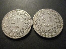 2 x 2.- Fr 1905 + 1906 Superbes pièces Top qualité
