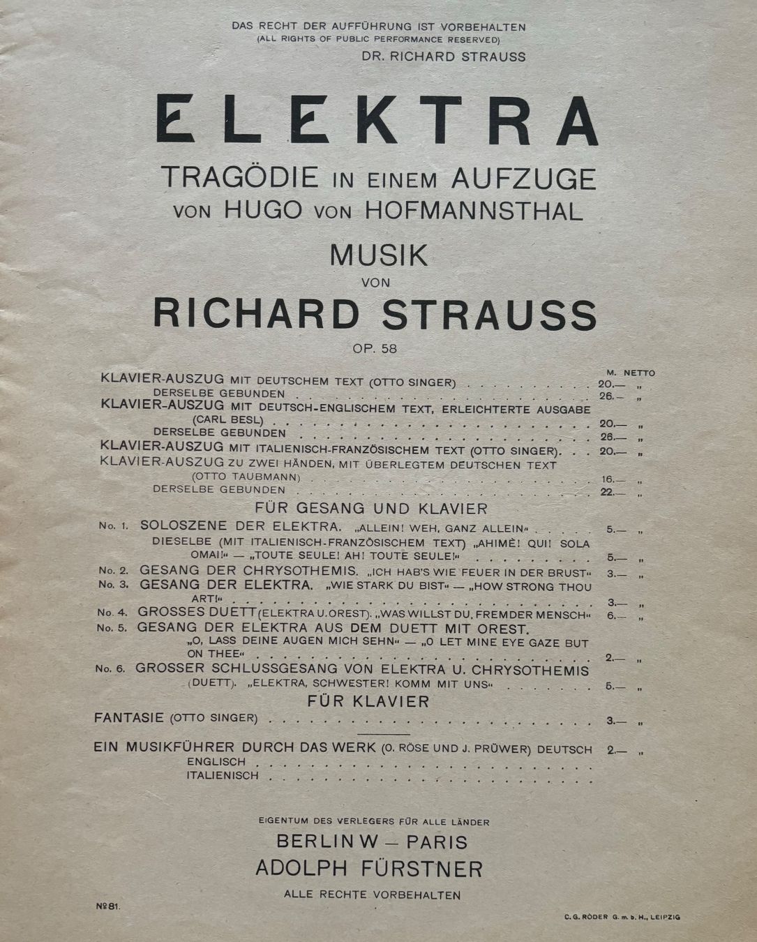 Dipinti: Lovis Corinth, 1908, Elektra, Operette, Lithographie – Usato da Frauenfeld venduto da Merk52 2