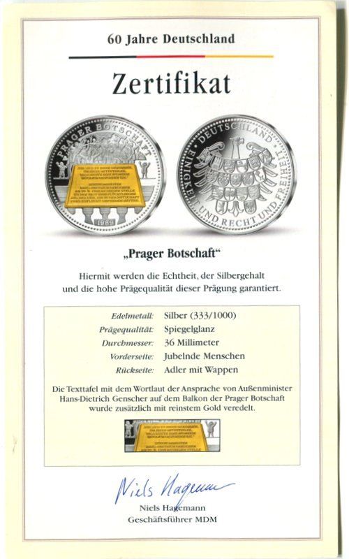 Medaglie: Silbermedaille - Prager Botschaft – Nuovo e nell'imballaggio originale da Basel venduto da Butsch5 2