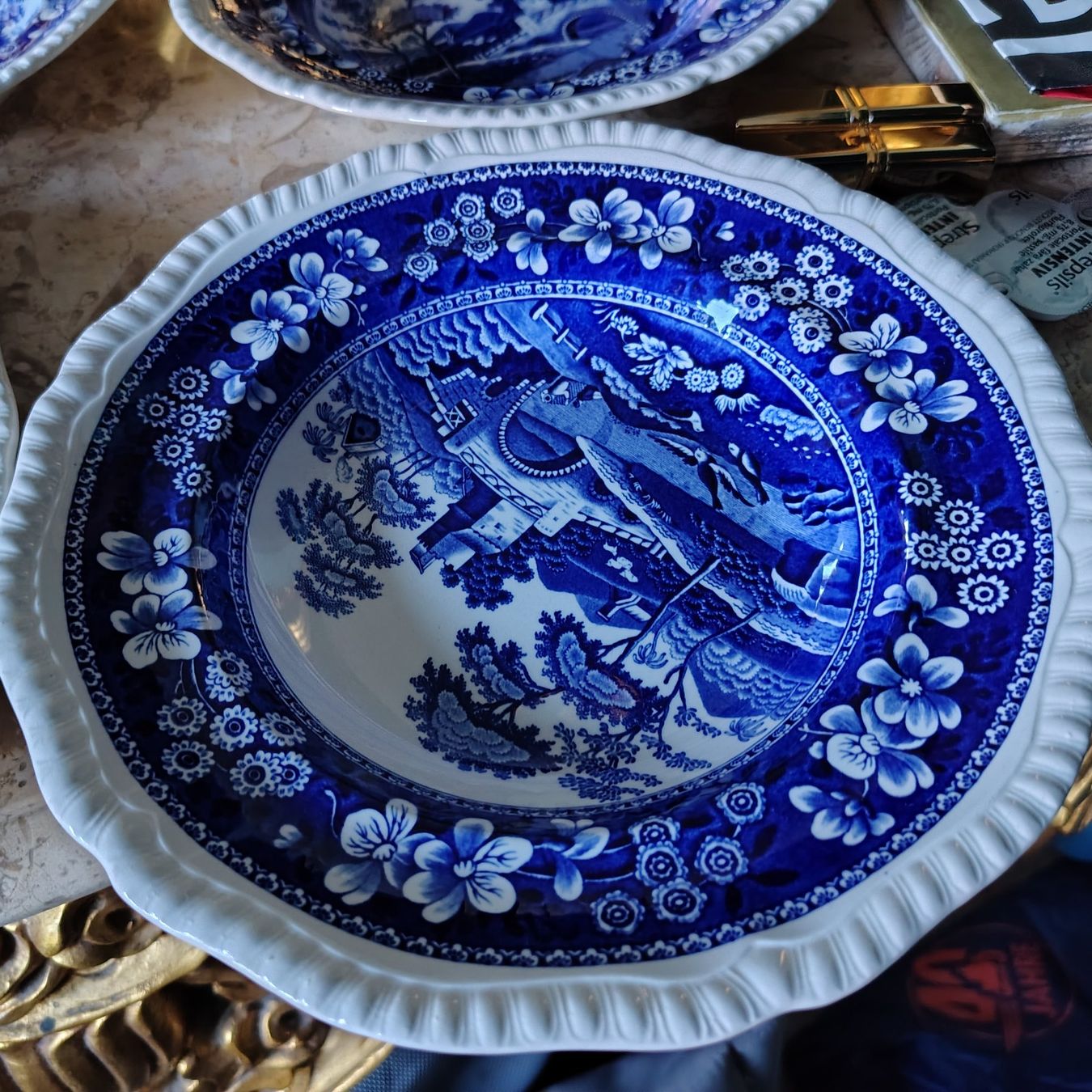 Spode Piatti: Spodes Tower Blue, X5 Suppenteller, Durchmesser 23.5cm – Usato da Dietikon venduto da aberdeen30 3
