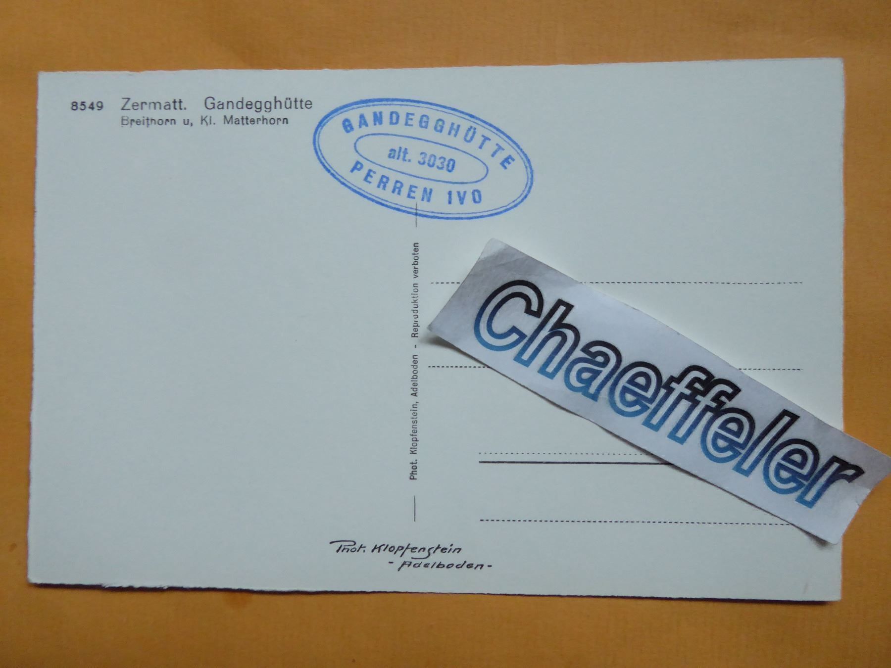 Cartoline postali: 8549 Zermatt Gandegghütte. – Nuovo (secondo la descrizione) da Zürich venduto da Chaeffeler 1