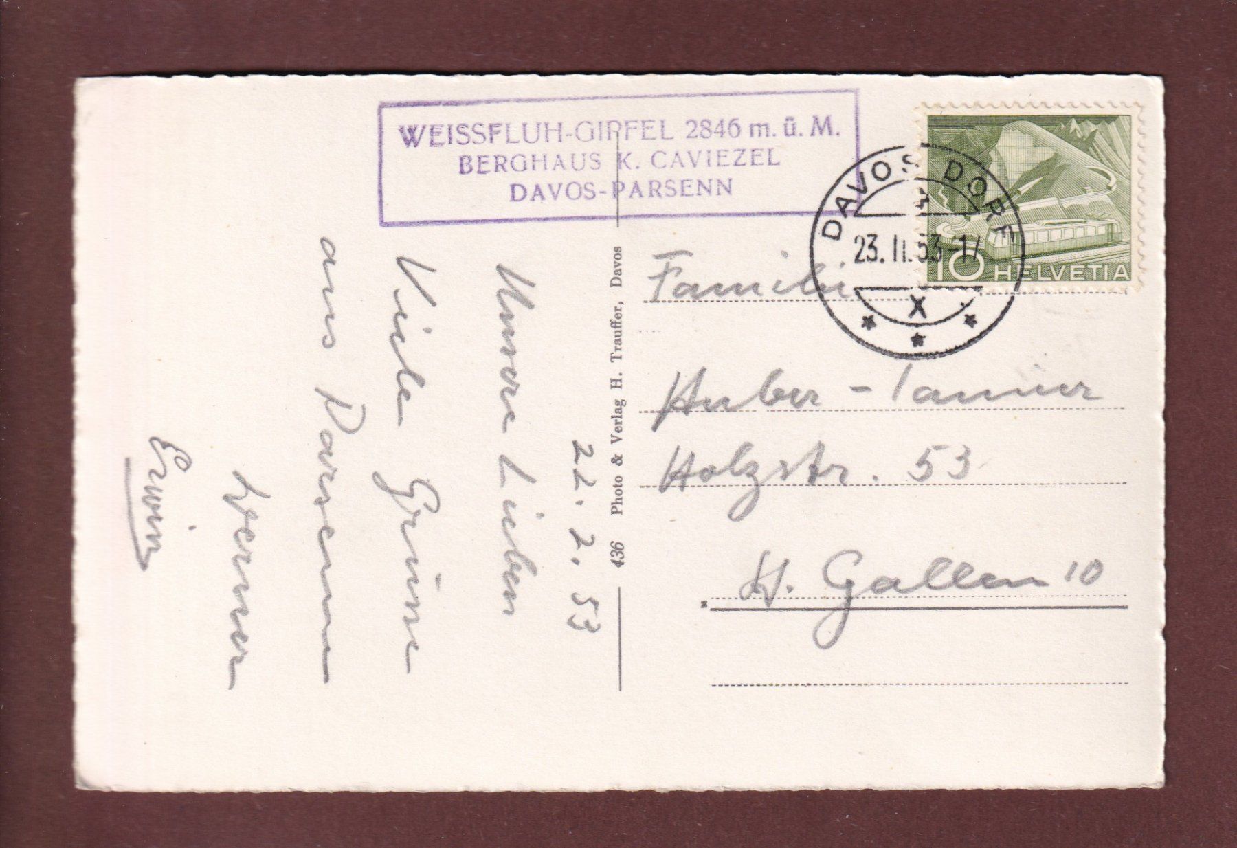 Cartoline postali: Davos - Restaurant WEISSFLUH - 1953 – Usato da Pully venduto da nicecards 1
