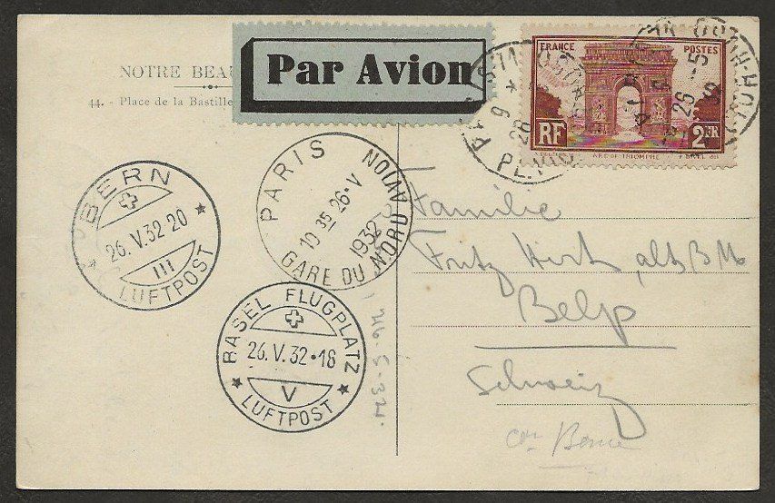 Tutti i francobolli: Flugpost Schweiz 1932 Paris Basel Bern Luftpost – Usato da Au ZH venduto da xelagreb01