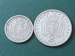 Griechenland 50 Lepta  2 Drachmen münzen