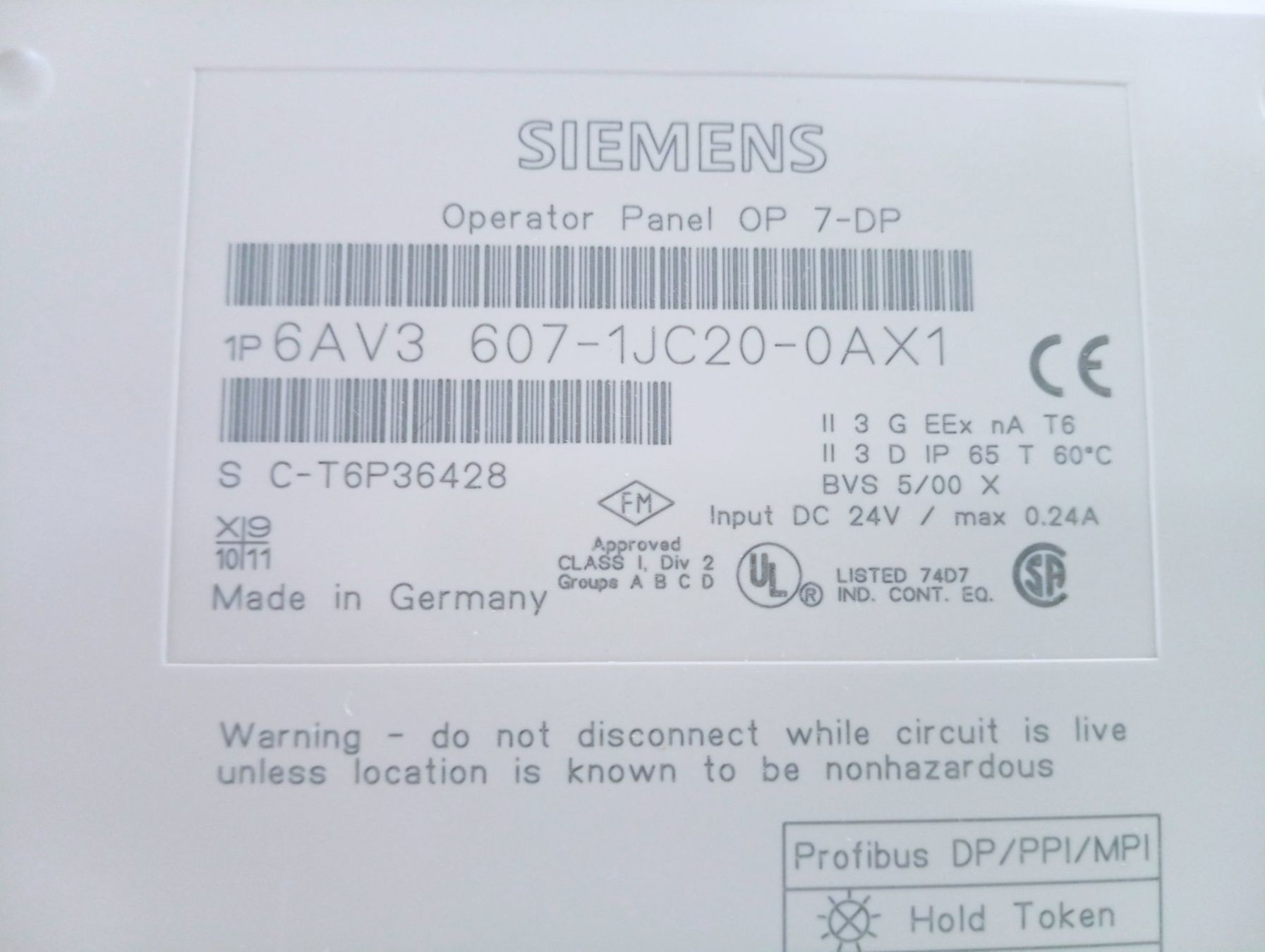 Siemens Elektronikbauteile: Siemens Operator Panel OP 7-DP / 6AV3607-1JC20-0AX1 – Gebraucht aus Ufhusen von HKSC 2