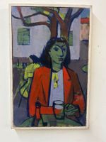 Ölgemälde auf Holz "Frau im Café" von Werner Christen