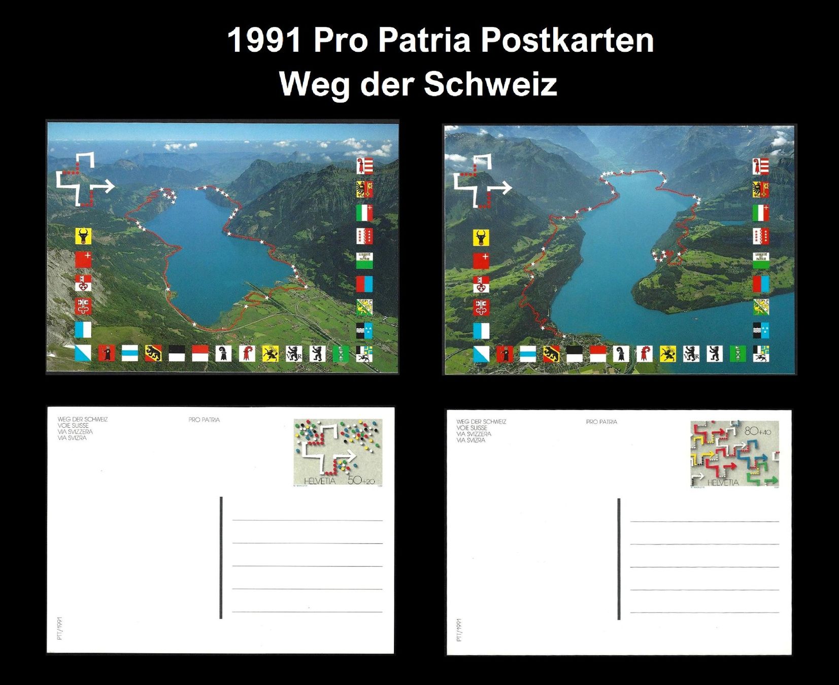 Tutti i francobolli: 1991 Pro Patria Postkarten, Weg der Schweiz, postfrisch – Usato da Baar venduto da W47
