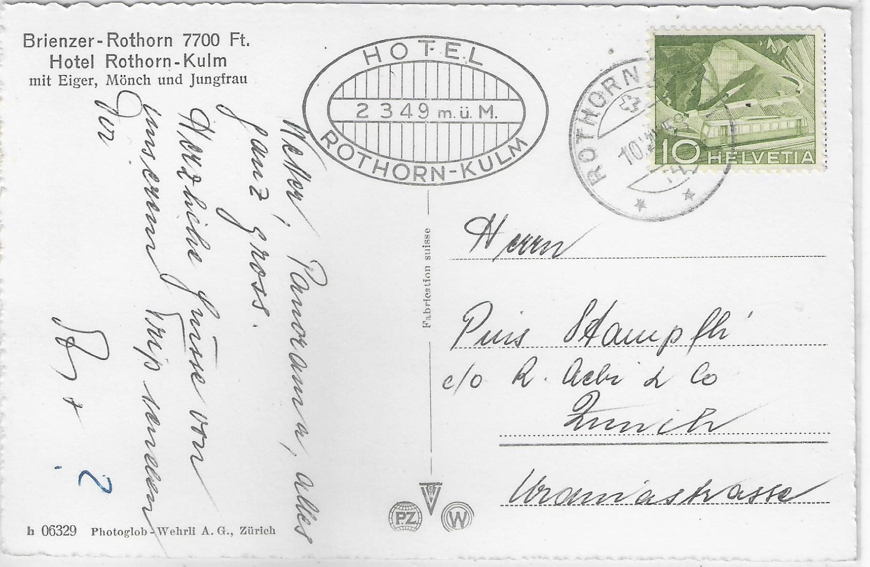 Ansichtskarten: Brienzer-Rothorn - Hotel Rothorn-Kulm – Gebraucht aus Ettingen von Kartenplanet 1