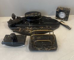 Art Déco Schreibtischset aus Portoro-Marmor