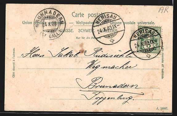 Cartoline postali: AK Herisau, Kath. Kirche mit Mühlebühl – Usato da Berlin venduto da bartko-reher 1