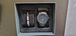 Fossil Uhr FS5447 Minimalist Set schwarz NEU Leder+Kettchen